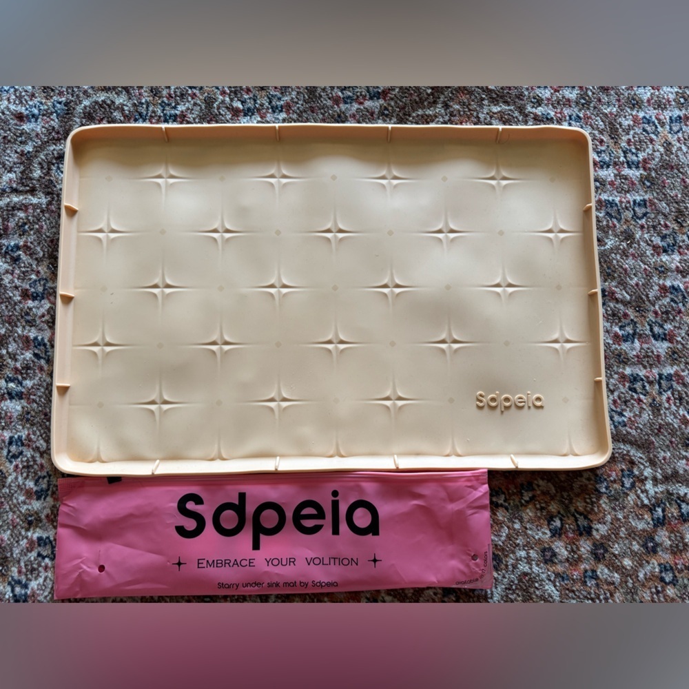Sdpeia Under Sink Mat for  12”x18.5” Cabinet, Upgraded Silicone Beige Color 😀